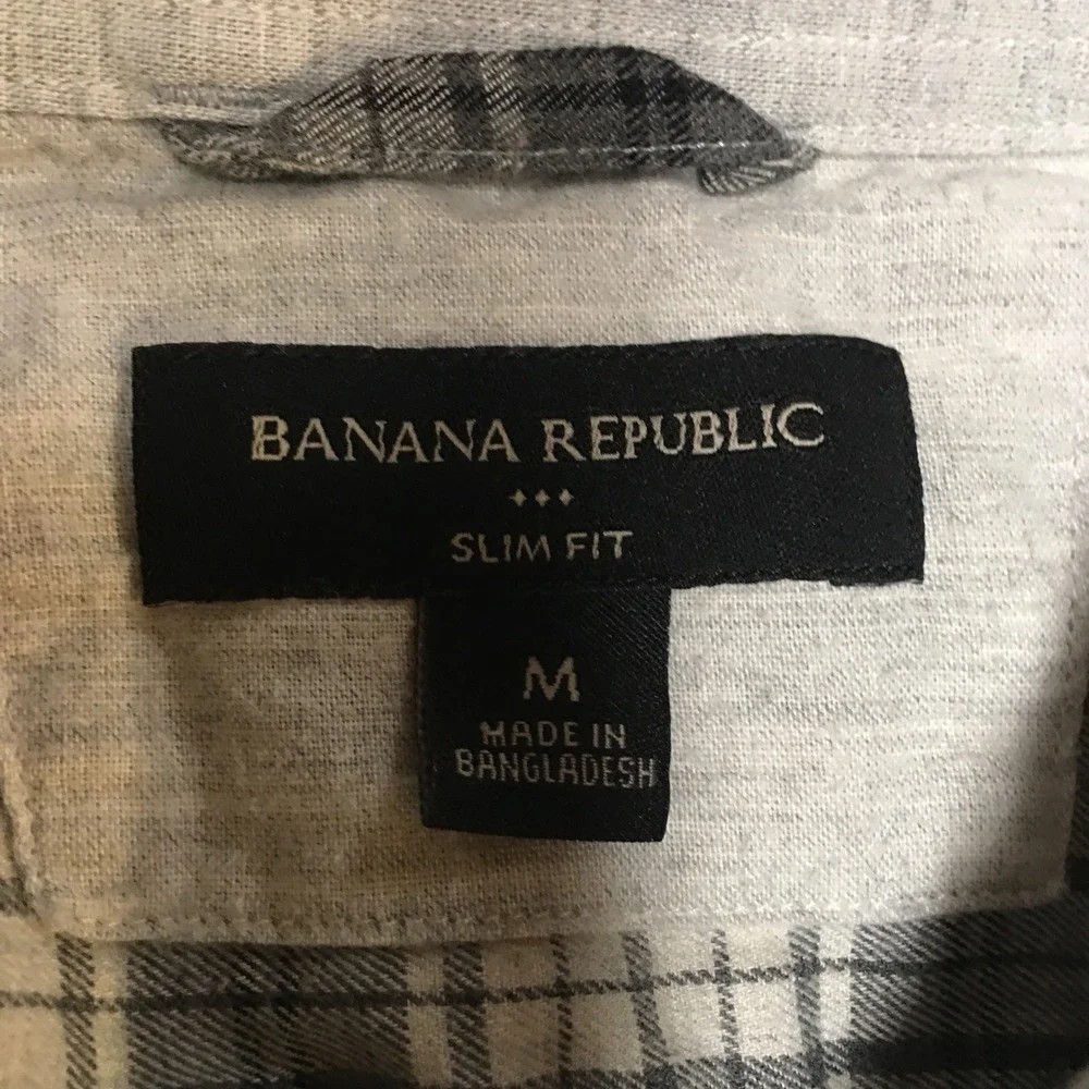 Banana Republic Button Down Shirt Mens Medium Gray Plaid Slim Fit Preppy Cozy
